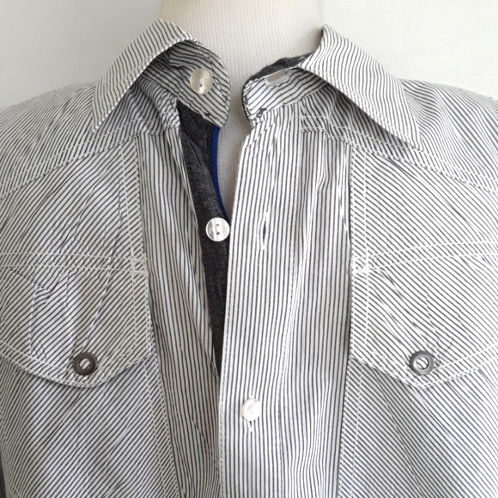 ANTIQUE RIVET WESTERN GRAY STRIP MEN'S SHIRT SZ M